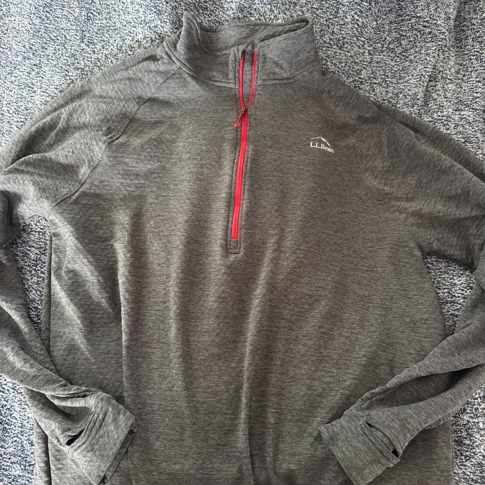 L.L. Bean Charcoal Textured Pullover with Red Trim
